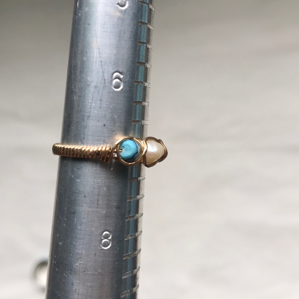 Freshwater pearl & turquoise gold ring - Picture 5 of 5